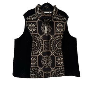 Susan Graver Women’s Size 28 Full Zip Quilted Front Black Velvet Sides Vest NWOT